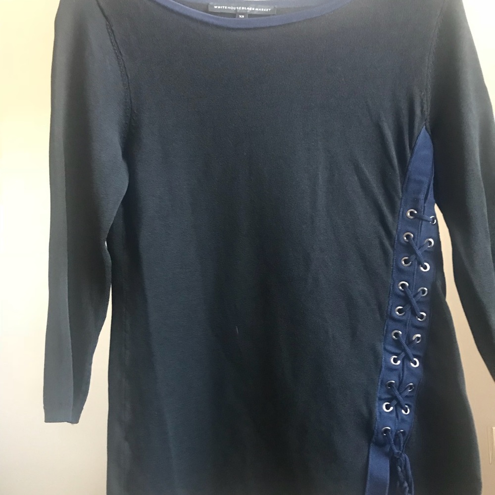 Xtra small black and navy shirt. Very flattering